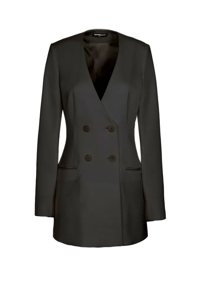 kaviar-gauche-bouton-blazerkleid-schwarz-kurz-tailliert image 1