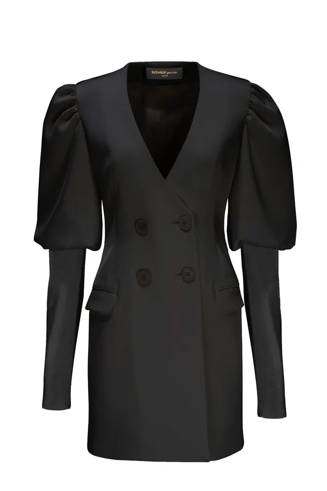 kaviar-gauche-puffy-sleeve-blazer-dress-black image 1
