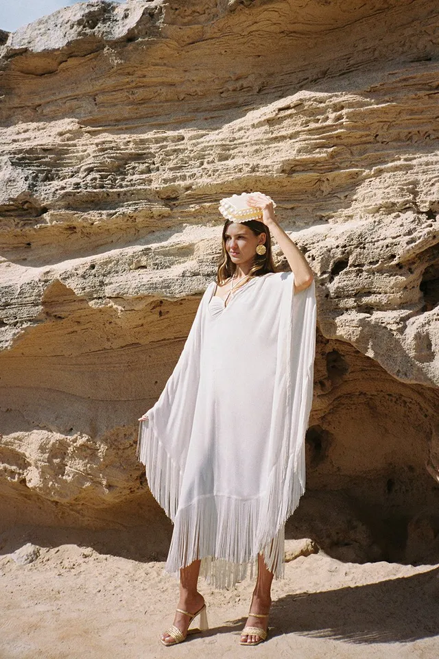 kaviar-gauche-bardot-fringe-caftan-strandkleid-one-size image 1