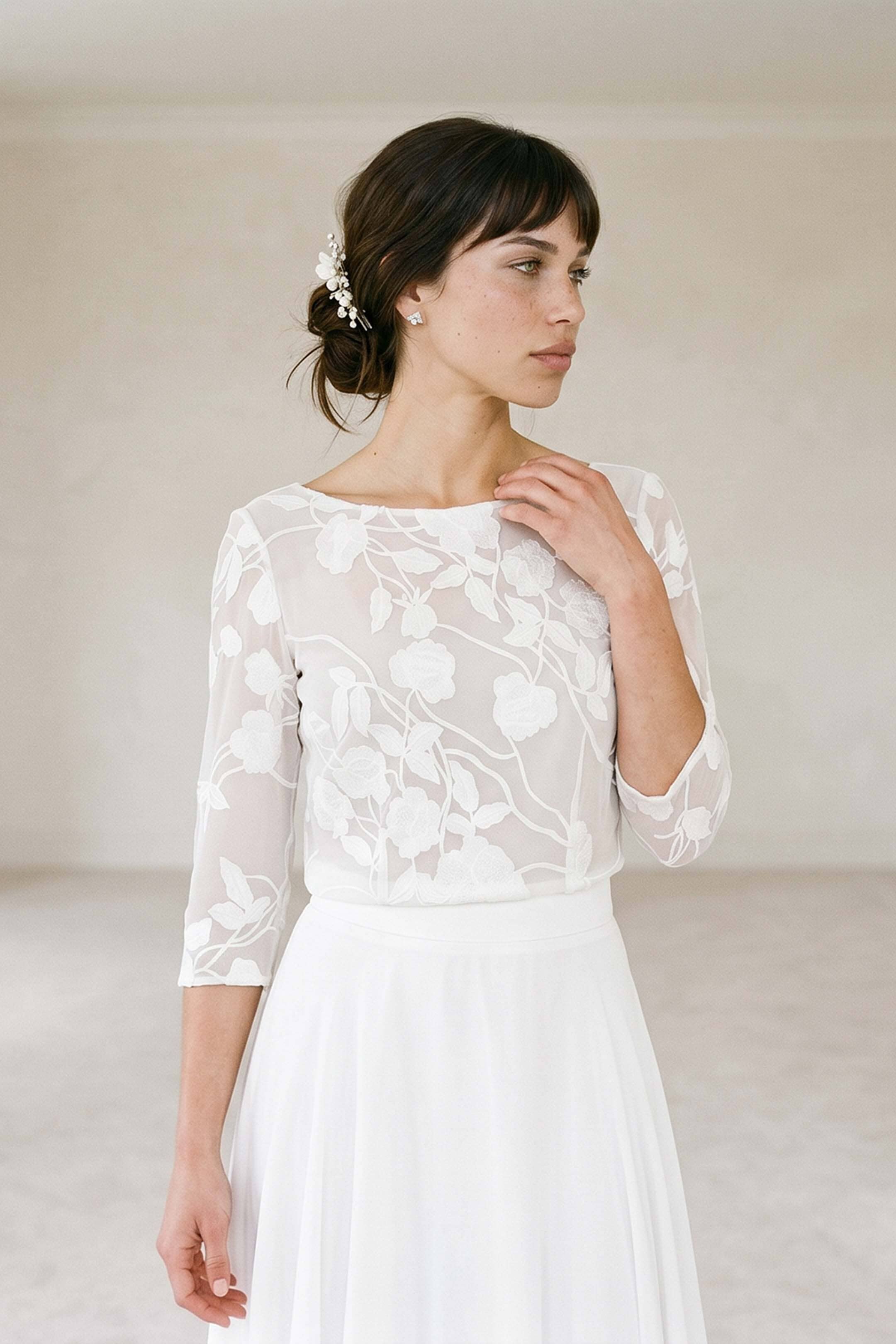 noni-selva-gemustertes-braut-top-mit-chiffon-und-dreiviertel-rmeln image 7