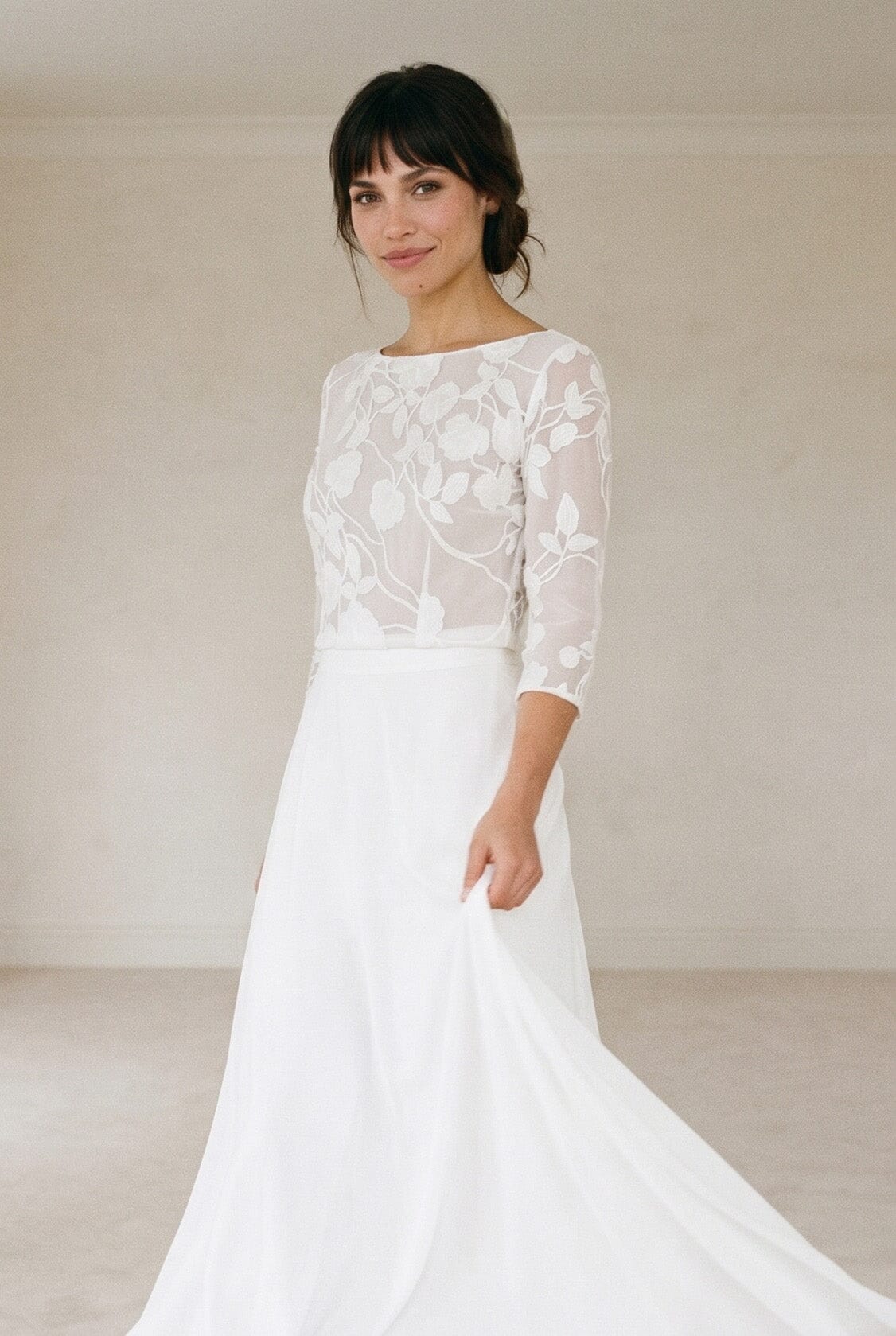 noni-selva-gemustertes-braut-top-mit-chiffon-und-dreiviertel-rmeln image 4