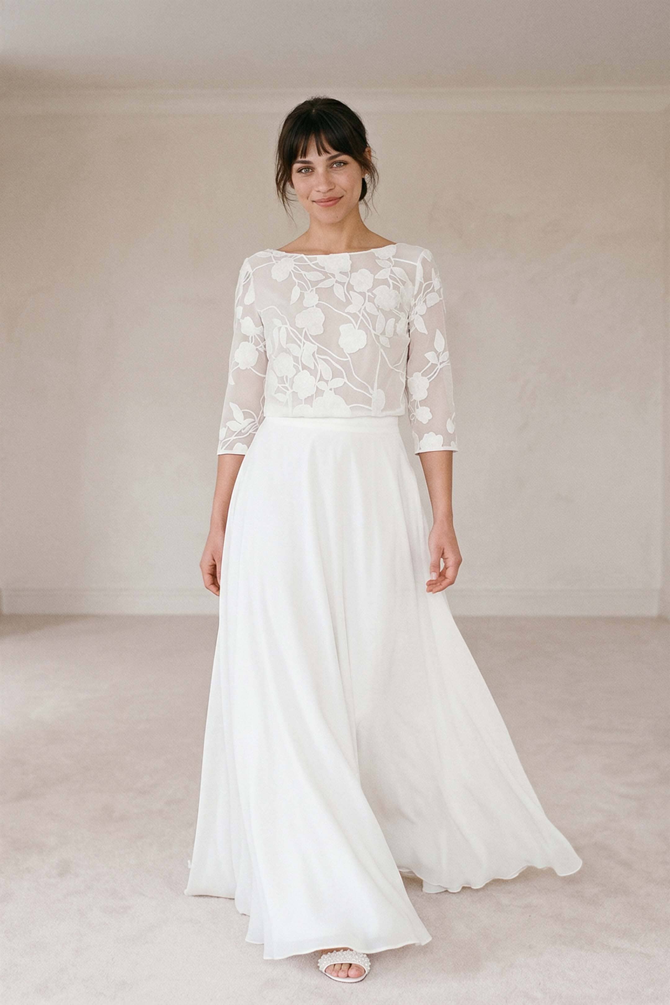 noni-selva-gemustertes-braut-top-mit-chiffon-und-dreiviertel-rmeln image 3