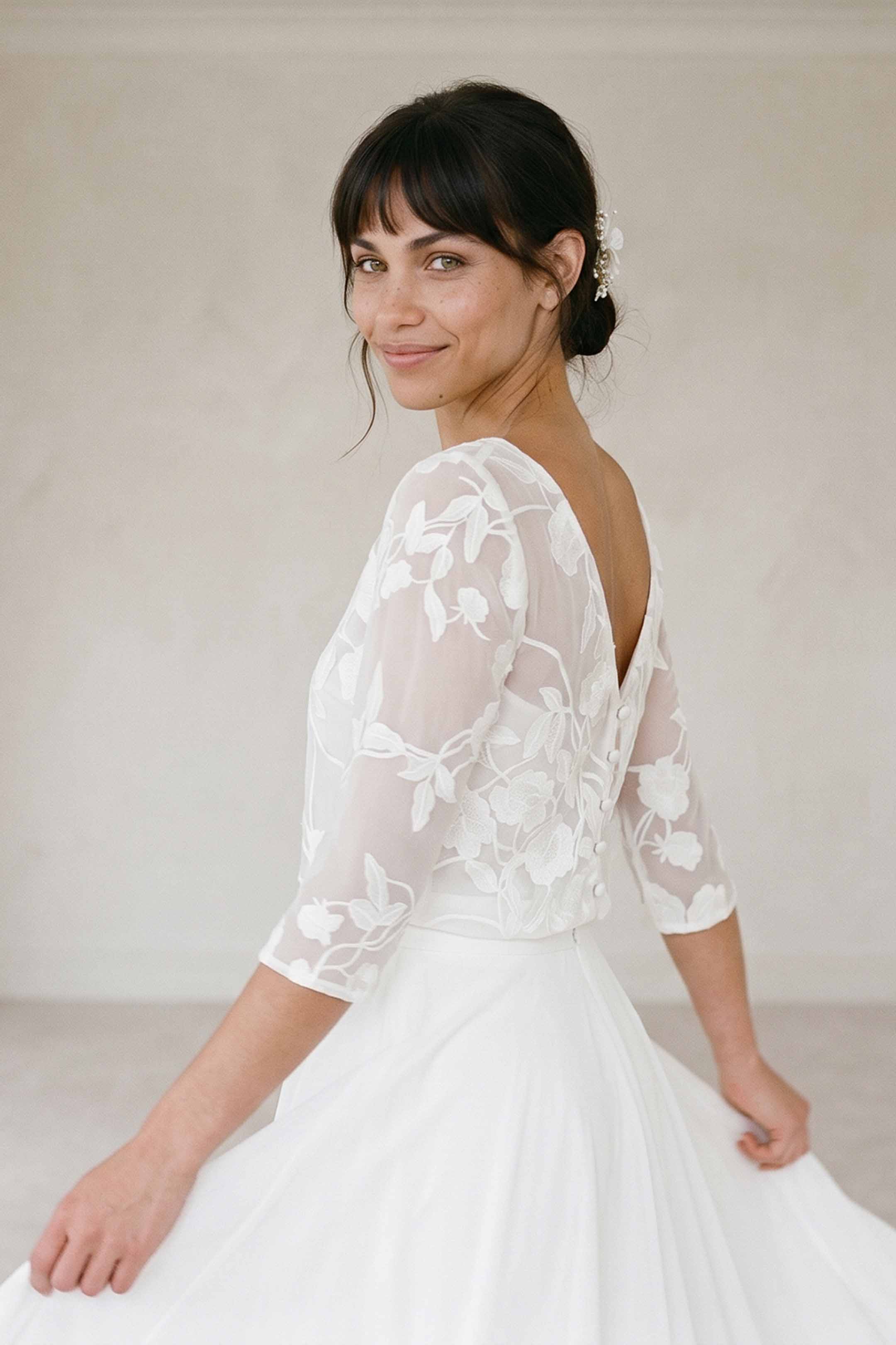 noni-selva-gemustertes-braut-top-mit-chiffon-und-dreiviertel-rmeln image 2