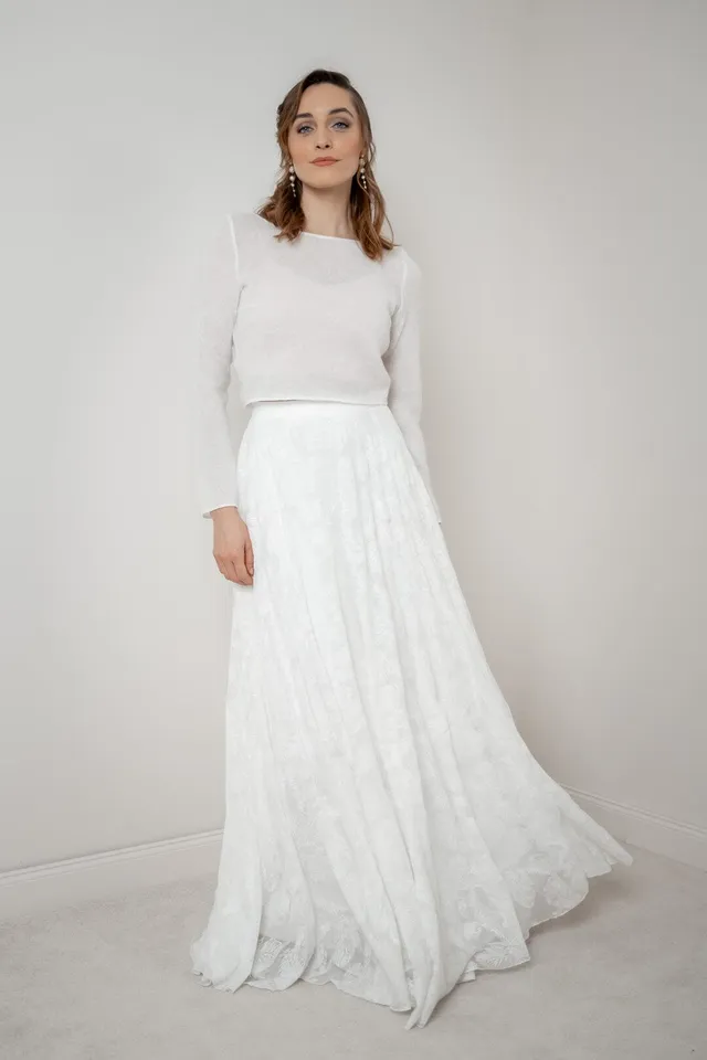 noni-outlet-gillianne-langer-braut-rock-chiffon-federmuster-ivory image 1
