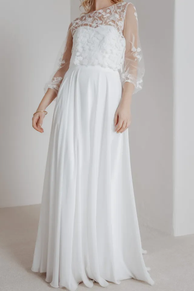 noni-isla-outlet-bodenlanger-brautrock-aus-chiffon-in-ivory image 1