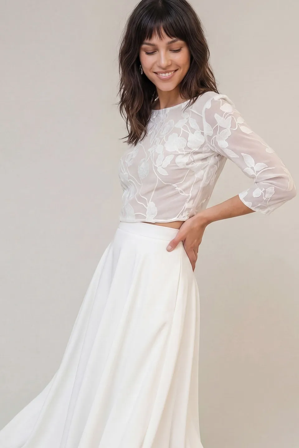 noni-selva-gemustertes-braut-top-mit-chiffon-und-dreiviertel-rmeln image 1