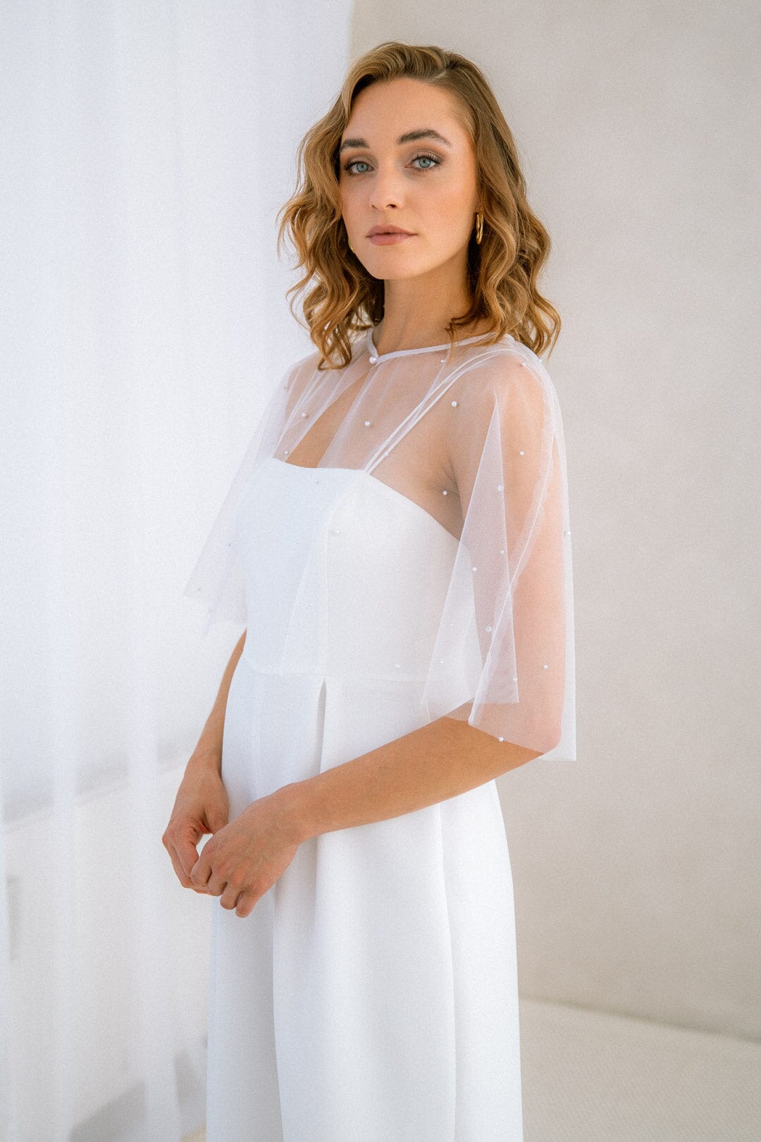 noni-selected-lamis-braut-cape-kurz-t-ll-perlen image 2