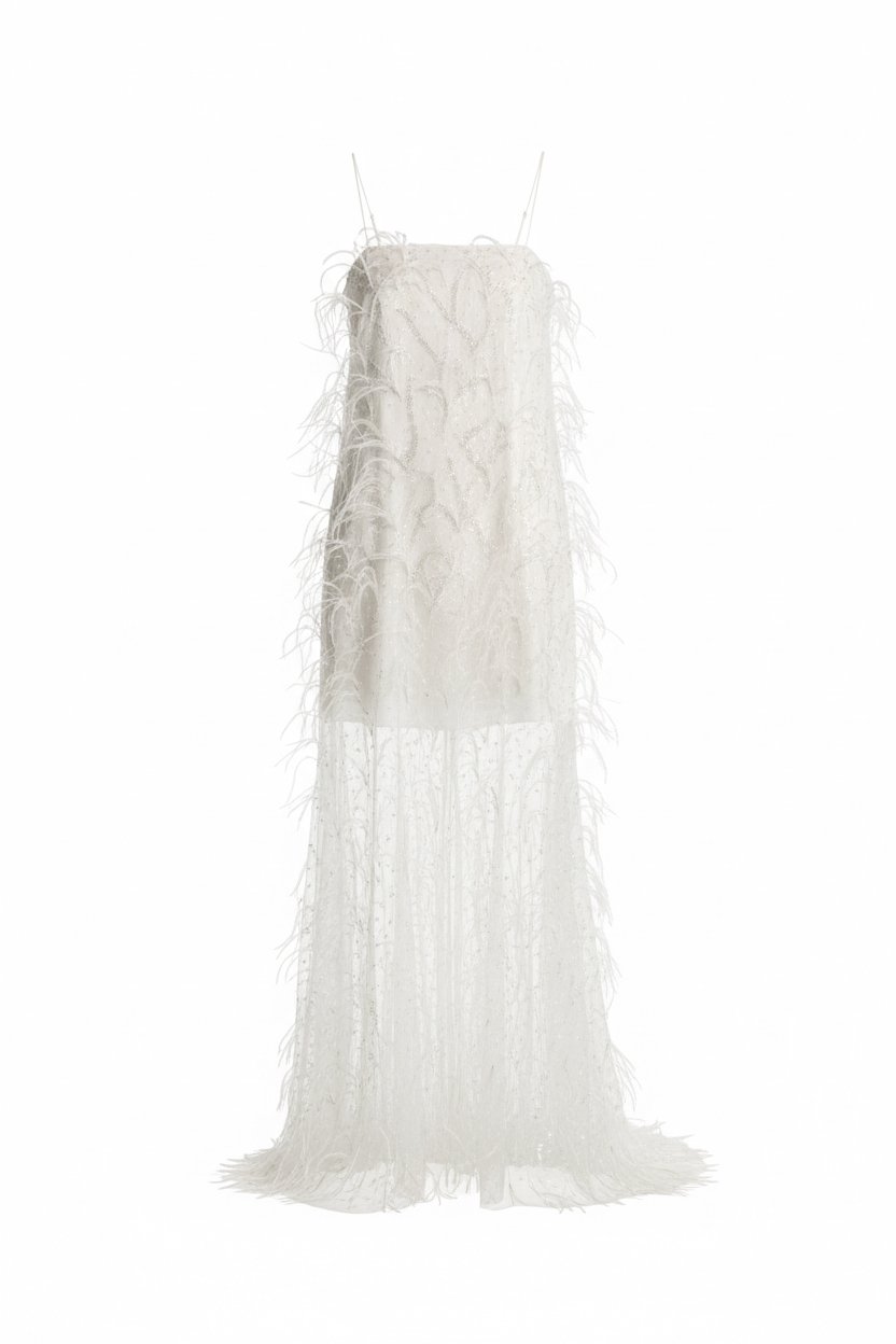 kaviar-gauche-feather-maxi-dress-feder-brautkleid-mit-spaghettitr-gern image 2